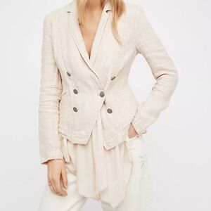 Free People Layered Ruffles Linen Military Blazer size Medium Boho Lagenlook